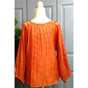 Laurel-Women’s Shimmering Crinkled Orange Blouse Long Sleeve Size XL NWT RTL $58